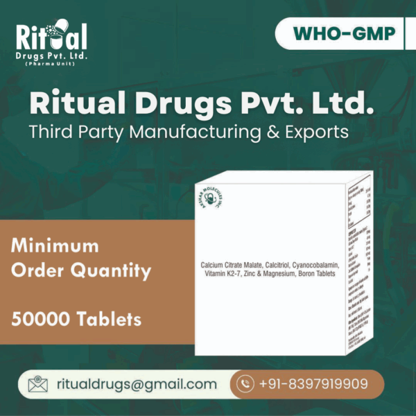 Third Party Manufacturing Of Calcium Citrate Malate, Calcitriol, Cyanocobalamin, Vitamin K2-7, Zinc & Magnesium, Boron Tablets