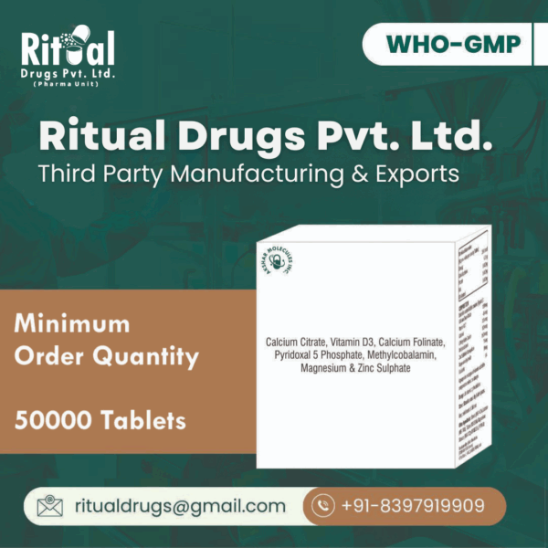 Third Party Manufacturing Of Calcium Citrate, Vitamin D3, Calcium Folinate Pyridoxal 5 Phosphate, Methylcobalamin, Magnesium & Zinc Sulphate