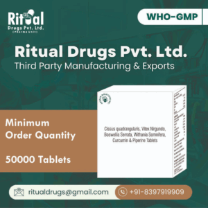 Third Party Manufacturing Of Cissus quadrangularis, Vitex Nirgundo, Boswellia Serrata, Withania Somnifera, Curcumin & Piperine Tablets